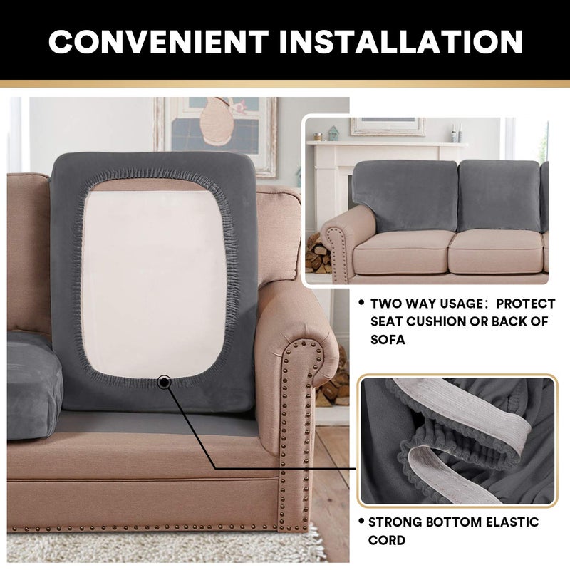 PrinceDeco Stretch Sofa Cushion Covers for Couches and Sofas,Soft Velvet Couch Seat Covers, Sofa Covers Washable, Seat Cushion Cover for 3 Couch Sofa Pet Friendly - Grey, Each Width Up to 29.5" - Image 5